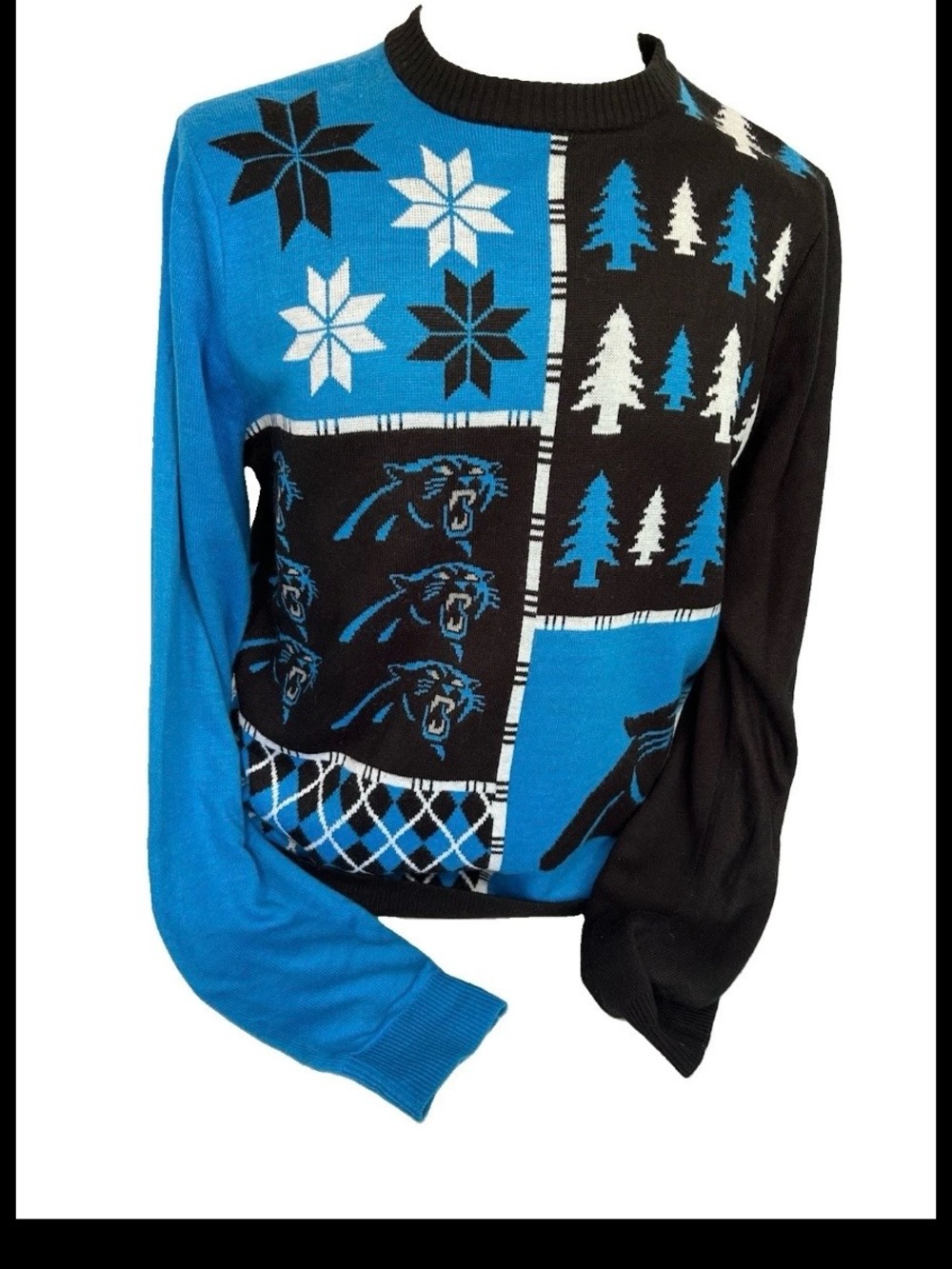 Carolina Panthers Men’s XL Sweater NFL Team Winter Blue Black Excellent